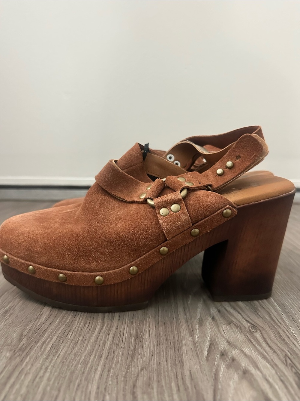 Kork-Ease Suede Brown Studded Platform Clogs